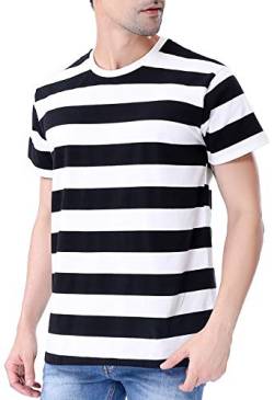 COSAVOROCK Herren Gestreifte Baumwolle Kurzarm T-Shirts (L, Schwarz & Weiß) von COSAVOROCK