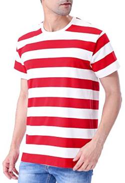 COSAVOROCK Herren Gestreifte Baumwolle Kurzarm T-Shirts (XXL, Rot & Weiß) von COSAVOROCK