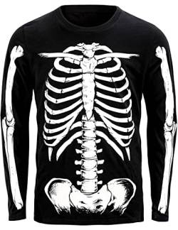 COSAVOROCK Herren Halloween Skelett Leuchtend Langarm T-Shirts XXL von COSAVOROCK