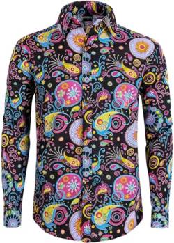 COSAVOROCK Herren Hippie 70er Jahre Hemd Blumen Hässliche Paisley Afrikanische Hemden XL von COSAVOROCK