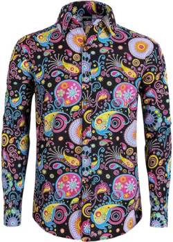 COSAVOROCK Herren Hippie 70er Jahre Hemd Blumen Hässliche Paisley Afrikanische Hemden XXL von COSAVOROCK