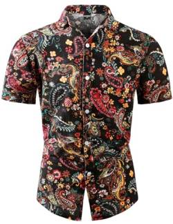 COSAVOROCK Herren Hippie 70er Jahre Hemd Blumen Hässliche Paisley Hawaii Hemden XXL von COSAVOROCK