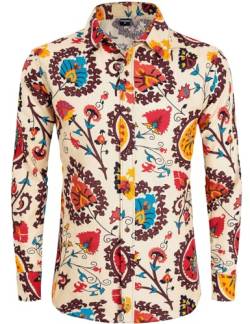 COSAVOROCK Herren Hippie 70er Jahre Hemd Hässliche Floral Blumen Hawaii Hemden Blumenhemd XXL von COSAVOROCK