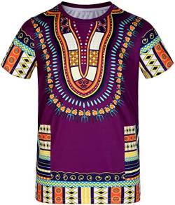 COSAVOROCK Herren Hippie Afrikanisches Traditionelle Dashiki T-Shirts Violett L von COSAVOROCK