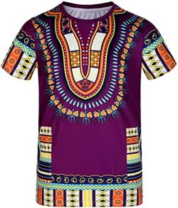 COSAVOROCK Herren Hippie Afrikanisches Traditionelle Dashiki T-Shirts Violett M von COSAVOROCK