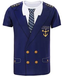 COSAVOROCK Herren Kapitän Kostüm T-Shirts, M - 39.4 Brustweite, Blau von COSAVOROCK