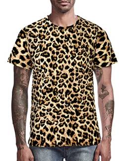 COSAVOROCK Herren Leopard Druck Kurzarm T-Shirts Braun XL von COSAVOROCK