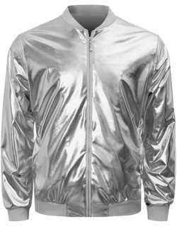 COSAVOROCK Herren Metallic Jacke 70er Jahre Disco Fancy Dress Glänzende Pailletten Kostüm Silber M von COSAVOROCK