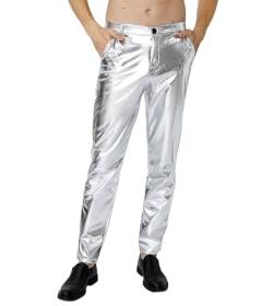 COSAVOROCK Herren Paillettenhose 70er Jahre Disco Metallic Hose Kostüm Outfits Silber 34W von COSAVOROCK