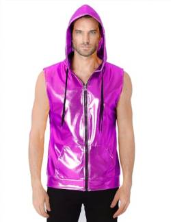 COSAVOROCK Herren ärmellos Hoodie Zip bis Weste Metallic 70s Disco Pailletten Fancy Dress Lila M von COSAVOROCK