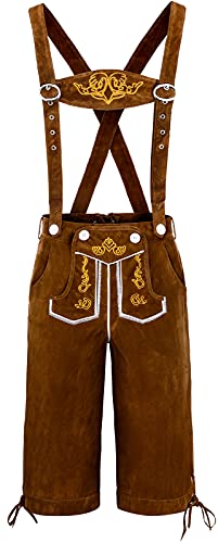 COSAVOROCK Trachten Lederhose Herren Trachtenlederhose Trachtenhosen Bayerische Oktoberfest Outfit Braun L von COSAVOROCK