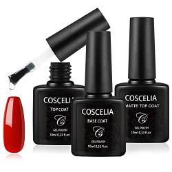 COSCELIA Base Coat Top Coat UV Nagellack, Gellack mit Matte Top Coat Kit Unterlack und Überlack für Nägel Primer Set Gellack Salon & Home Nageldesign Set von COSCELIA