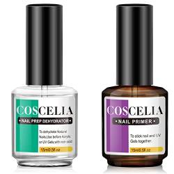 COSCELIA Nail Prep Dehydrator & Nail Primer, 2PCS * 15 ml Professional Nail Prep Primer Schnelle Lufttrocknung für Gel Nagellack und Acrylpulver, Primer für Gelnägel von COSCELIA