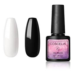 Coscelia 2 Farben Gel Nagellack Set UV Nagellack Starterset Gel Weiß Schwarz Nagellack Set Nail Gel UV Nagellack Set UV Gel Nail Polish für Nageldesign als Geschenk für Frauen von COSCELIA