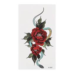 Tattoo Temporär Tätowierung Tattoo Körperkunst Rote Blumen und Schlangen Tattoo Aufkleber Fake Tattoos Sticker für Männer Frauen von COSCELIA