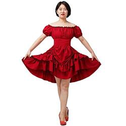 COSDREAMER Damen Gothic Kleid Steampunk Ruffle High Low Dress Viktorianisches Kleid (Rot, XXL) von COSDREAMER