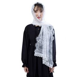 COSDREAMER Damen Kapelle Schleier Schal Spitze Floral Mantilla Schleier Wrap Schal Mass Kopfbedeckung (Weiß) von COSDREAMER