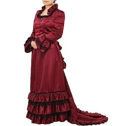 COSDREAMER Damen Mittelalter Kleid Renaissance Kleid Viktorianisch Edwardian Kostüm Gothic Kleid (Rot) von COSDREAMER