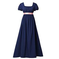 COSDREAMER Damen Mittelalter Viktorianisches Hohe Taille Retro Regency Kleid Damen Retro Band Rüschen Puffärmel Kleid Blau(Blau, L) von COSDREAMER