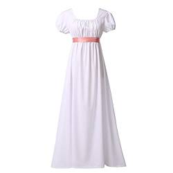 COSDREAMER Damen Mittelalter Viktorianisches Hohe Taille Retro Regency Kleid Damen Retro Band Rüschen Puffärmel Kleid Blau (Weiß, 2XL) von COSDREAMER