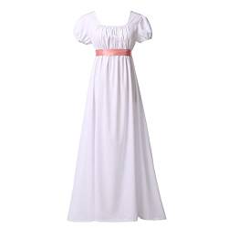 COSDREAMER Damen Mittelalter Viktorianisches Hohe Taille Retro Regency Kleid Damen Retro Band Rüschen Puffärmel Kleid Blau (Weiß, L) von COSDREAMER