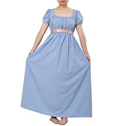 COSDREAMER Damen Mittelalterliches viktorianisches Kleid mit hoher Taille, Retro-Regency-Kleid mit Rüschen und Puffärmeln, hellblau, L Große Größen Tall von COSDREAMER