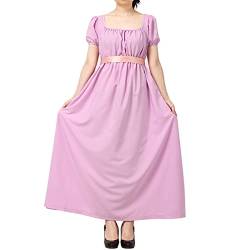 COSDREAMER Damen Mittelalterliches viktorianisches Kleid mit hoher Taille, Retro-Regency-Kleid mit Rüschen und Puffärmeln, violett, 46 von COSDREAMER