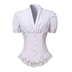COSDREAMER Damen Viktorianisches Korsett Tops Shirts Gothic Steampunk Schnür Bluse, weiß, X-Large von COSDREAMER