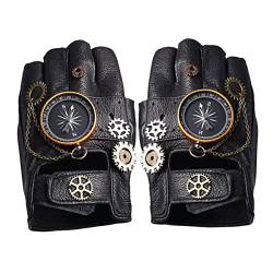 COSDREAMER Fingerlose Handschuhe für Damen, Steampunk-Zahnräder, Rosen, Punk, Gothic, Fäustlinge, Kompass, Kettenhandschuh … (Schwarze Kompassketten) von COSDREAMER