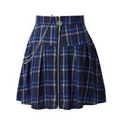 COSDREAMER Frauen Plaid Plissee Minirock High Waisted Schulrock (Blau, S) (Blau, S) von COSDREAMER