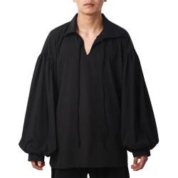 COSDREAMER Herren Piratenhemd, Kolonialhemd, Renaissance, Dichterhemd, Bluse (Schwarz XXL) von COSDREAMER