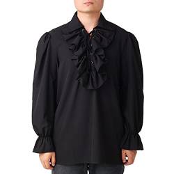 COSDREAMER Herren Renaissance Kostüm Dichter Hemd Mittelalter Pirat Tops Bluse (Schwarz,L) von COSDREAMER