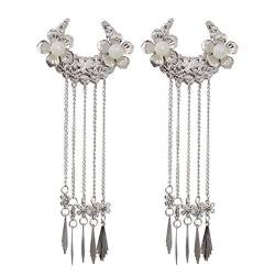 Haarspange für Mädchen und Frauen, Gothic-Stil, Blume, Perlen, Lolita-Perlenkette, Kopfbedeckung (mehrfarbig) (Silber) von COSDREAMER