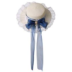 Mädchen Damen Teeparty Sonnenhut Spitze Schleife Hüte Sommer Strand Urlaub Hut, dunkelblau, Einheitsgröße von COSDREAMER