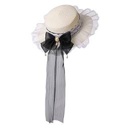 Mädchen Damen Teeparty Sonnenhut Spitze Schleife Hüte Sommer Strand Urlaub Hut (schwarz) von COSDREAMER