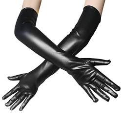 COSFAN 1 Paar Damen Langer Handschuh,Lackleder Handschuhe,Glänzende Fingerhandschuhe für Cosplay Oper Tanz Abend Party Kostüm von COSFAN