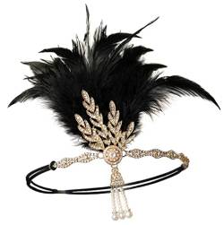 COSFAN 1920er Jahre Feder-Stirnband, Frauen Flapper Stirnband mit Strass Quasten, Elegante Kopfbedeckung für Gatsby Party Halloween Prom von COSFAN