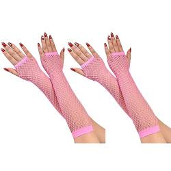 COSFAN 2 Paar Damen Netzhandschuhe,Lange Fingerlose Mesh Handschuhe,Elastische Hohle Handschuhe für Kleid Tanz Party Kostüm Zubehör (Rosa) von COSFAN