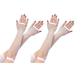 COSFAN 2 Paar Damen Netzhandschuhe,Lange Fingerlose Mesh Handschuhe,Elastische Hohle Handschuhe für Kleid Tanz Party Kostüm Zubehör (Weiß) von COSFAN
