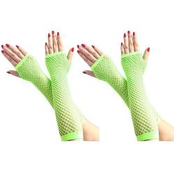 COSFAN 2 Paar Lange Netzhandschuhe, Damen Fingerlose Mesh Handschuhe, Mädchen Hohle Handschuhe für 80er Jahre Kostüm Tanz Party (Grün) von COSFAN