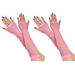 COSFAN 2 Paar Lange Netzhandschuhe, Damen Fingerlose Mesh Handschuhe, Mädchen Hohle Handschuhe für 80er Jahre Kostüm Tanz Party (Rosa) von COSFAN