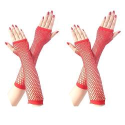 COSFAN 2 Paar Lange Netzhandschuhe, Damen Fingerlose Mesh Handschuhe, Mädchen Hohle Handschuhe für 80er Jahre Kostüm Tanz Party (Rot) von COSFAN