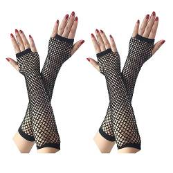 COSFAN 2 Paar Lange Netzhandschuhe, Damen Fingerlose Mesh Handschuhe, Mädchen Hohle Handschuhe für 80er Jahre Kostüm Tanz Party (Schwarz) von COSFAN
