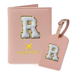 COSHAYSOO Personalisierte Reisepasshülle und initiale Gepäckanhänger, TSA-genehmigt, mit Monogramm-Chenille-Buchstabe, Patch für Frauen, Teenager, Mädchen, Paare, adrette Reisetasche, von COSHAYSOO