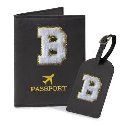 COSHAYSOO Personalisierte Reisepasshülle und initiale Gepäckanhänger, TSA-genehmigt, mit Monogramm-Chenille-Buchstabe, Patch für Frauen, Teenager, Mädchen, Paare, adrette Reisetasche, von COSHAYSOO