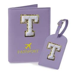 Grehge Purple Passport Cover and Luggage Tag Set TSA Approved with Initial Chenille Letter Patch A-Z for Women Teenager Girls Vaccination Card Slot Travel Bag Suitcase Identifier (S) von COSHAYSOO