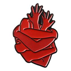 COSSIKA Herz-Brosche, 3,1 x 2 cm, Anstecknadel, Umarmung eines Herzens mit beiden Händen, Brosche, niedliche Anstecknadel für Valentinstag, Pullover, Jeans, Dekoration von COSSIKA