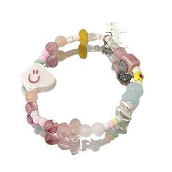 COSSIKA Modische Armbänder, bunte Blumen-Perlenarmbänder mit Katzenanhänger, Bonbonfarben-Perlenarmband, Sommer-Dopamin-Perlen-Handkettenschmuck von COSSIKA