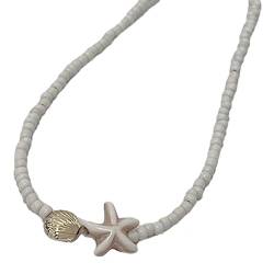 COSSIKA Perlenkette Muscheln Seestern Perlenkette Damen Mode Halskette Sommer Böhmischer Halsschmuck Trend Perlen Schlüsselbeinkette von COSSIKA