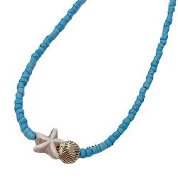 COSSIKA Perlenkette Muscheln Seestern Perlenkette Damen Mode Halskette Sommer Böhmischer Halsschmuck Trend Perlen Schlüsselbeinkette von COSSIKA
